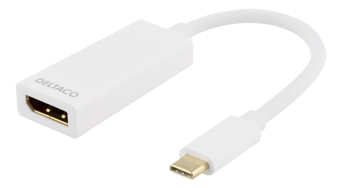DELTACO USB 3.1 til DP-adapter, Type C - DP, 4K, UHD, hvit
