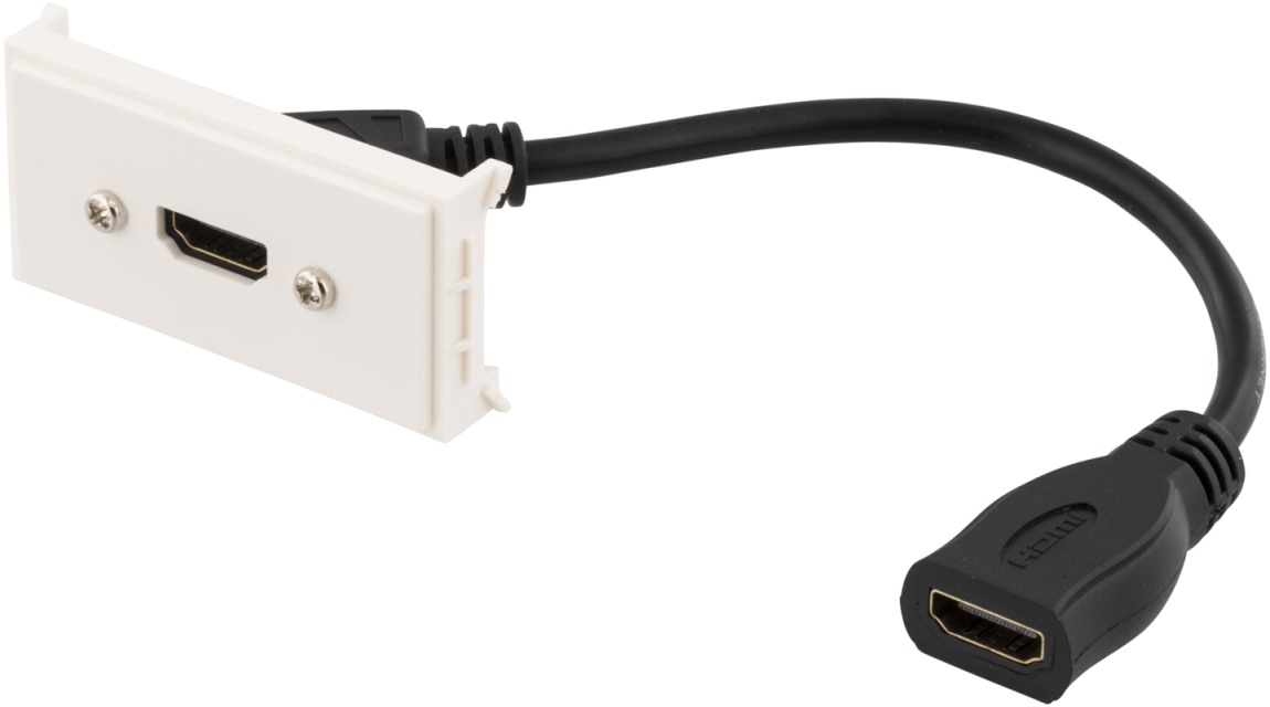 DELTACO Uttakspanel, 1xHDMI, 19-pinners hunn, 0,2 m, hvit