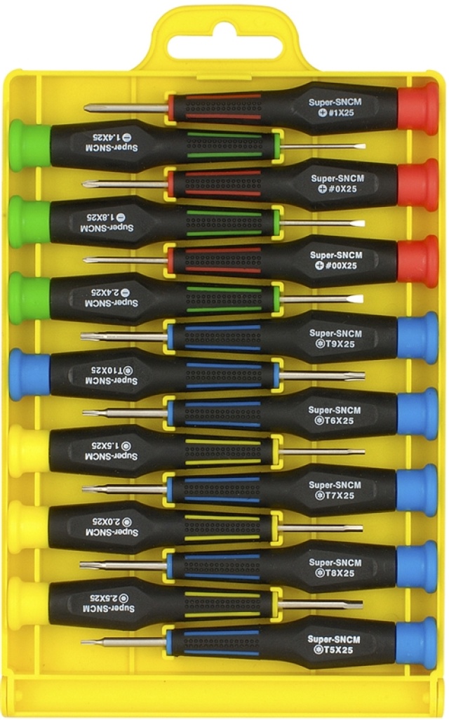 Sprotek STD-713, precisionsmejselsats, 15 mejslar, svart