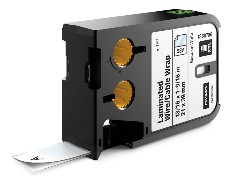 DYMO XTL Laminert ledning/kabel merker,21x39mm, 150stk, svart på hvitt