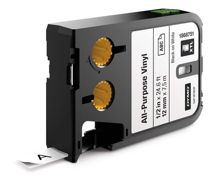 DYMO XTL Flerfunksjonsvinyltape, 12mm, svart på hvitt