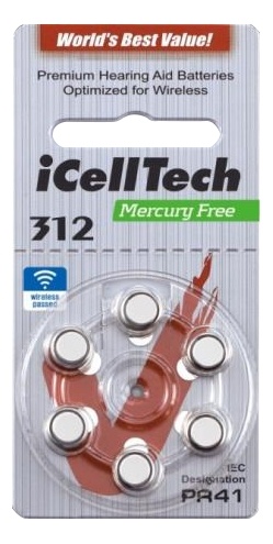 iCellTech 312 PR41 Sink-luft knappcellebatteri, 1,45 V, 6-pakning