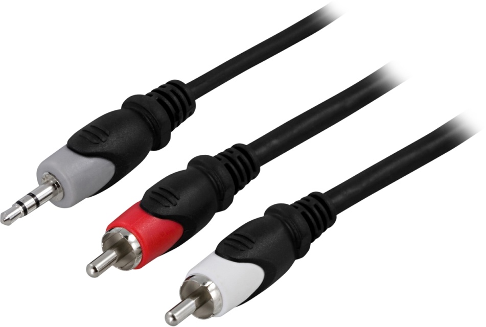 DELTACO lydkabel, 3,5mm output-2xRCA output 1m,svart