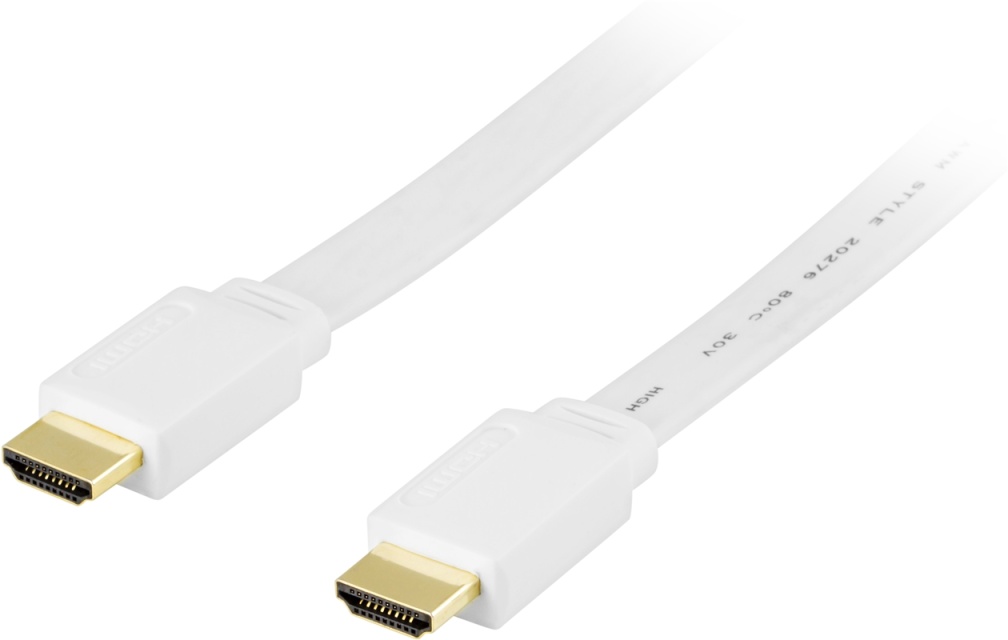 DELTACO HDMI-kabel, v1.4+Ethernet, 19-pin ha-ha, 1080p,flat,vit, 5m