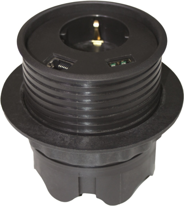 powerdot Satellitt PD12 - satellitt, 1x CEE 7/4, RJ45, USB, svart