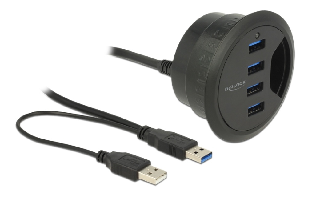 DeLOCK USB 3.0-hub med 4 porter på skrivebordet