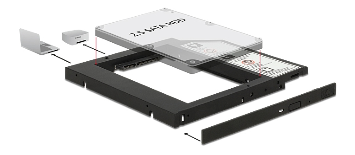 DeLOCK monteringsramme 2,5" SATA harddisk til 5,25", 9,5mm, svart