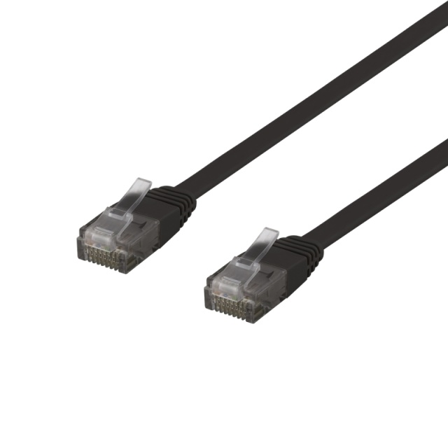 DELTACO U/UTP Cat6 patchkable, flat, 0,3m, 250Hz, svart