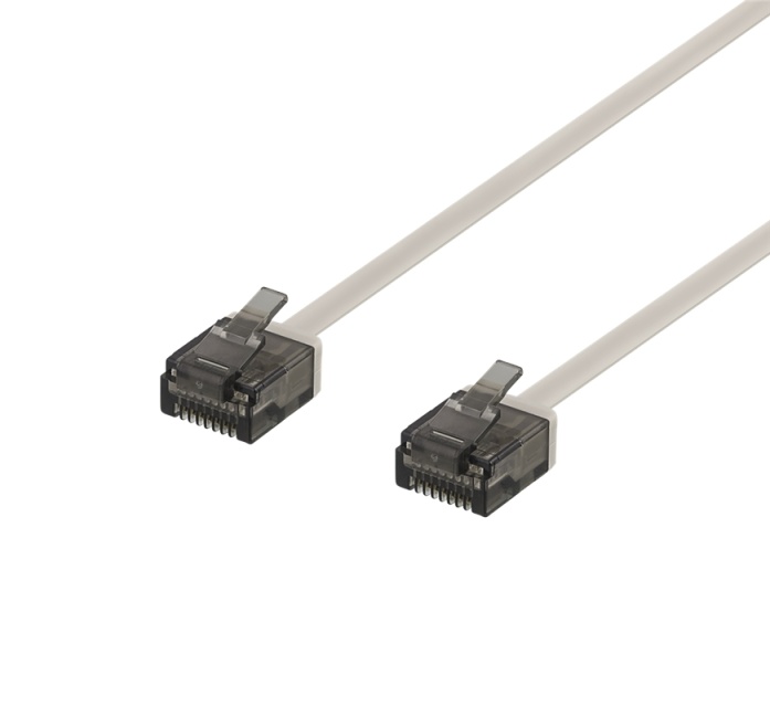DELTACO U/UTP Cat6a patchkabel, flat, 1 mm tykk, 1 m, grå