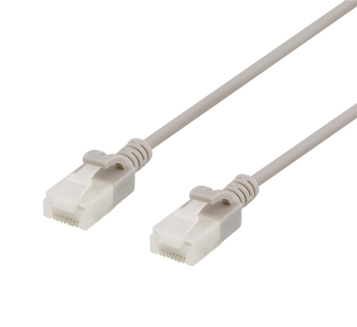 DELTACO U/UTP Cat6a patchkabel, slank, 3,5 mm diameter, 1,5 m, grå