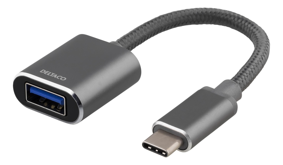 DELTACO USB-C 3.1 til USB-A OTG-adapter, aluminium, salgseske, grå
