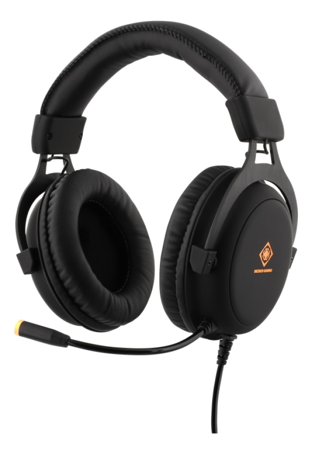 DELTACO GAMING Stereo gaming-hodesett, 57 mm elementer, LED-belysning, svart