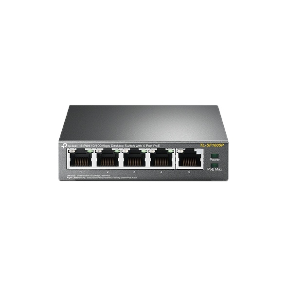 TP-LINK Skrivebordssvitsj, 4-port, PoE, 100 Mbps, 58W, svart