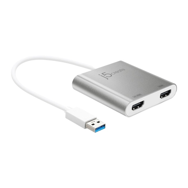 J5 USB 3.0 til Dual-HDMI, flerskjermsadapter, 4K, USB 3.0, sølv