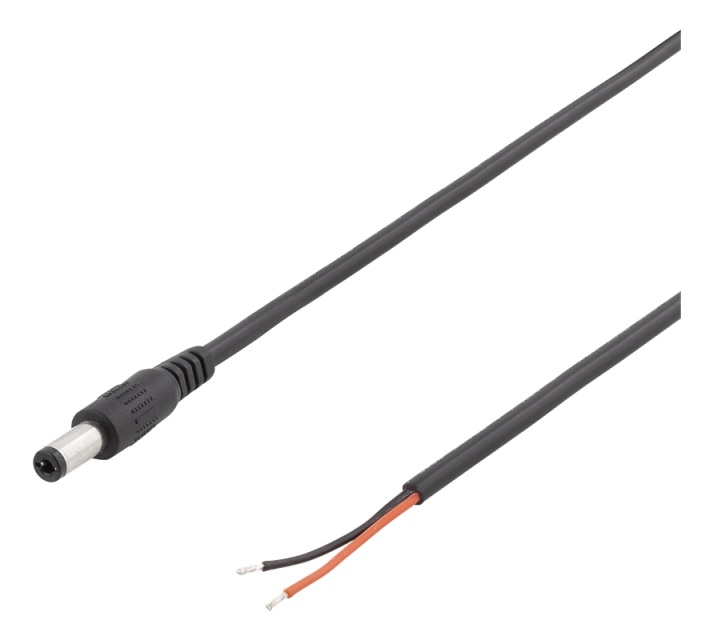 DELTACO 5.5 mm DC til åpen ende, 2 m, 20AWG, svart