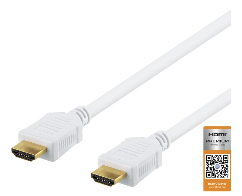 DELTACO Høyhastighets Premium HDMI-kabel, 2 m, Ethernet, 4K UHD, hvit