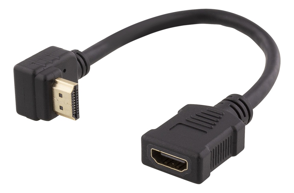 DELTACO Fleksibel HDMI-adapter, 0,2 m, vinklet opp, HDMI M/F, UHD, svart