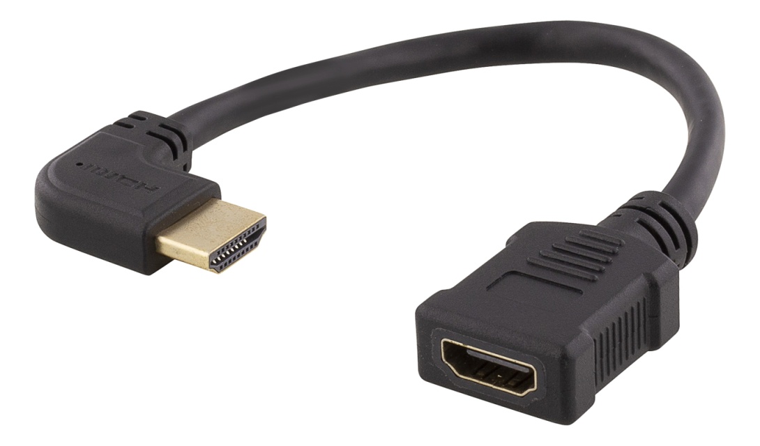 DELTACO Fleksibel HDMI-adapter, 0,2 m, vinklet til venstre, HDMI M/F, UHD,