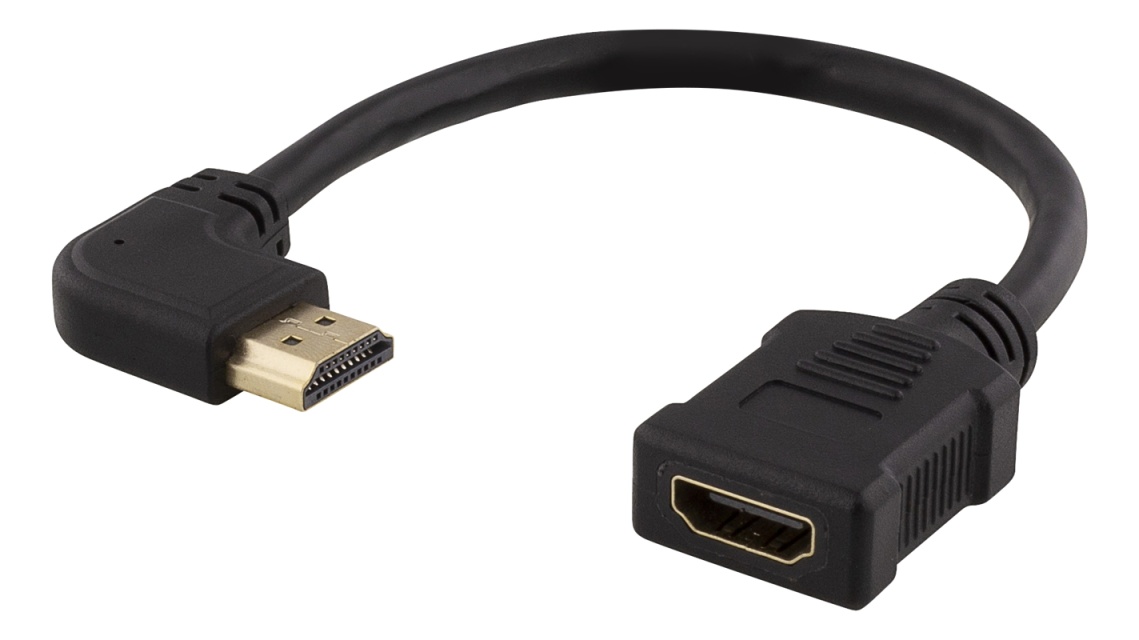 DELTACO Fleksibel HDMI-adapter, 0,2 m, vinklet til høyre, HDMI M/F, UHD, svart