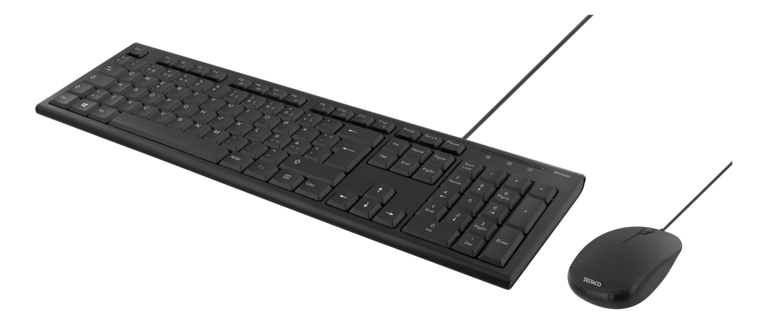 DELTACO Tastaturkit med mus, PAN Nordic layout, USB, svart