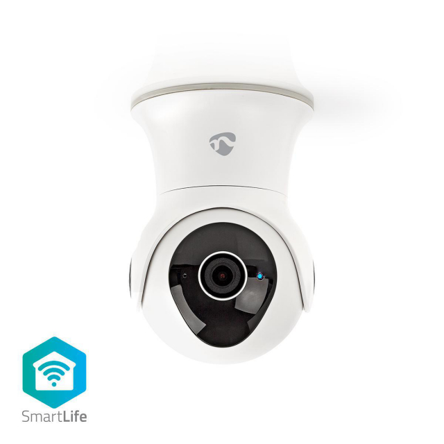 Nedis SmartLife Utendørs kamera | Full HD 1080p | Panorering og vipping | IP65 | Cloud Storage (valgfritt) / Internt 16GB | 12 V DC | Med bevegelses sensor | Nattsyn | Hvit