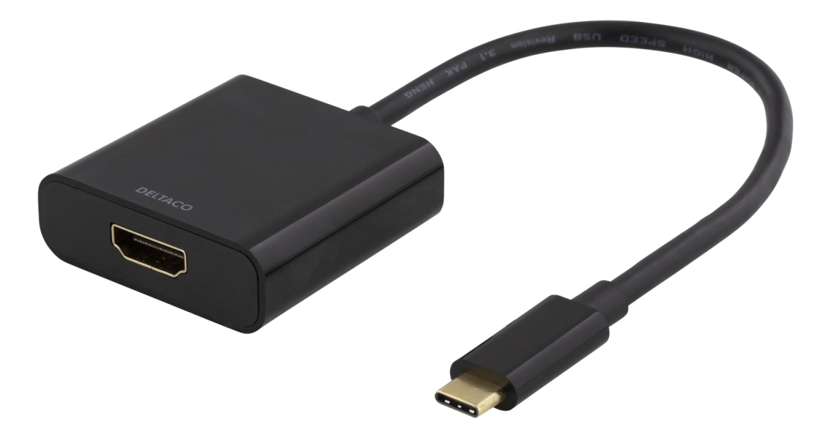 DELTACO USB-C til HDMI-adapter, 4096x2160 30 Hz, svart