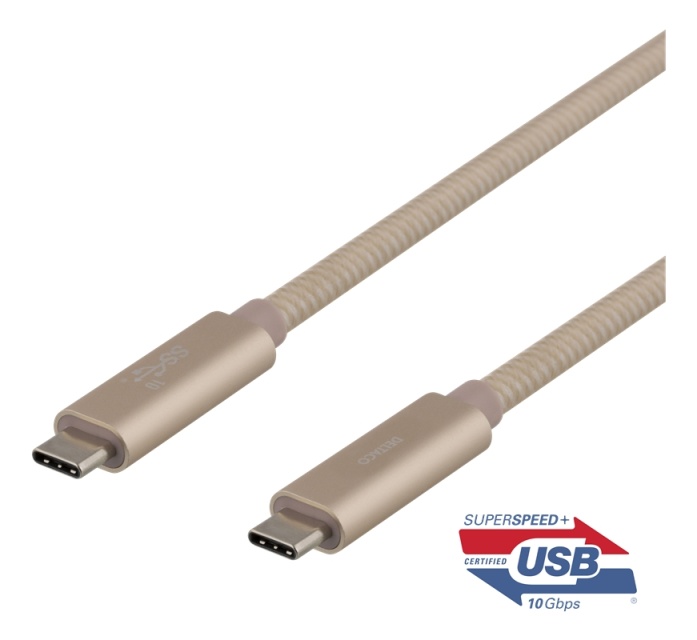 DELTACO USB-C SuperSpeed-kabel, 0,5 m, USB 3.1 Gen 1, 10 Gbps, 100 W, gull