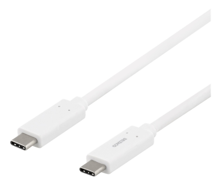 DELTACO USB-C til USB-C-kabel, 1 m, 1,5 A, USB 3.1 Gen, E-Marker, hvit