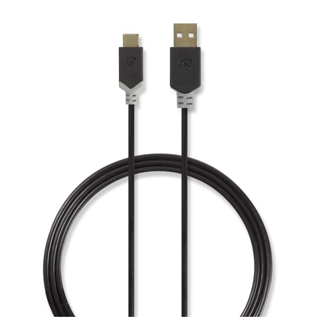 Nedis USB-kabel | USB 2.0 | USB-A Han | USB-C™ Hann | 60 W | 480 Mbps | Gull belagt | 1.00 m | Rund | PVC | Antrasitt | Vindus boks