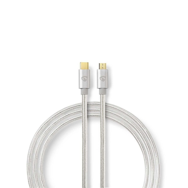 Nedis USB-kabel | USB 2.0 | USB-C™ Hann | USB Micro-B Han | 10 W | 480 Mbps | Gull belagt | 2.00 m | Rund | Flettet / Nylon | Aluminium | Deksel Vindusboks