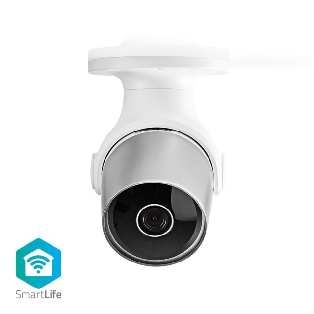Nedis SmartLife Utendørs kamera | Full HD 1080p | IP65 | Cloud Storage (valgfritt) / microSD (ikke inkludert) | 12 V DC | Med bevegelses sensor | Nattsyn | Hvit / Sølv