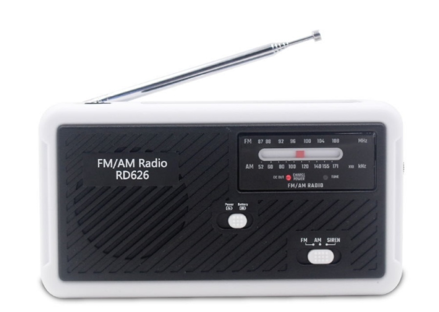 Multifunksjonell veiradio med LED-lys - FM-radio, USB, Solcell, Dynamo RD626