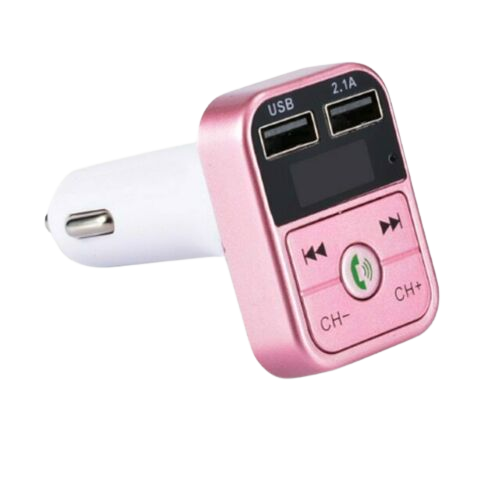 2-i-1 FM-sender med doble USB-uttak, display og knapper, Rosa