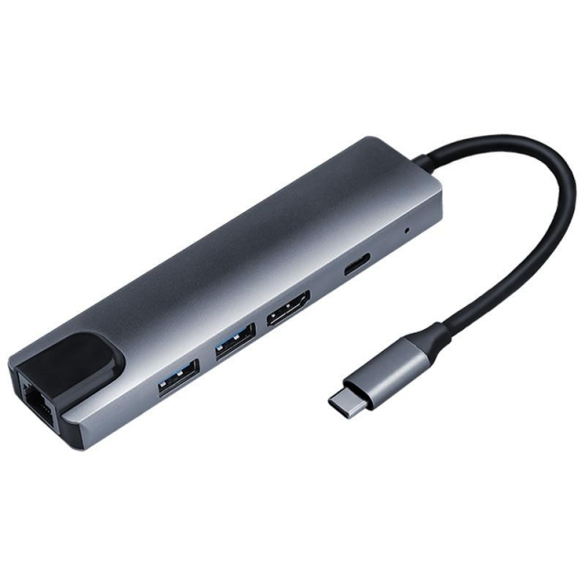 USB-C Hub 5 porter, grå