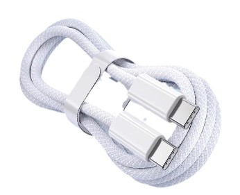 Nylonflettet USB-C til USB-C-kabel, 1 m, hvit, kompatibel med iPhone 15 - PD60W
