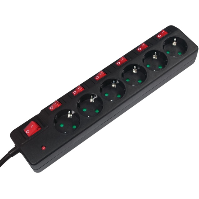 LogiLink Grenuttak med separate brytere 6-veis Black