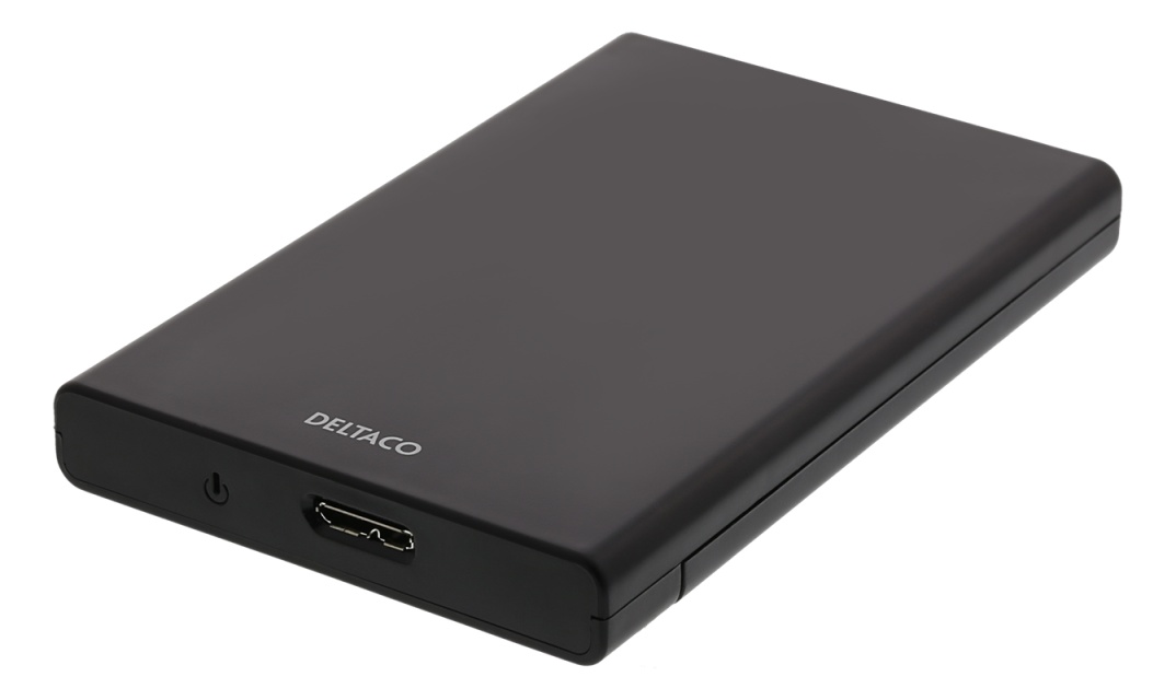 DELTACO Eksternt harddiskkabinett, USB 3.0, skyvedør, 2,5" HDD, svart