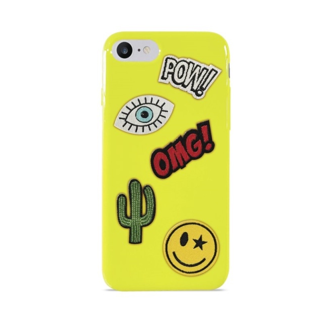 Puro-etui til iPhone SE/8/7, Patch Mania, 5 klistremerker, kan tilpasses, gul