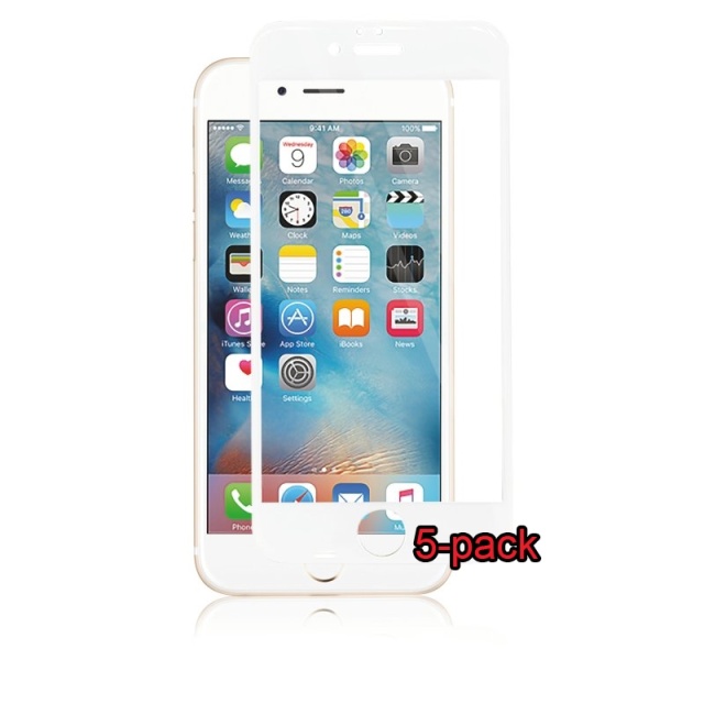 5-pakning iPhone 6S/6 Plus buet silikatglass, Panzer, hvit