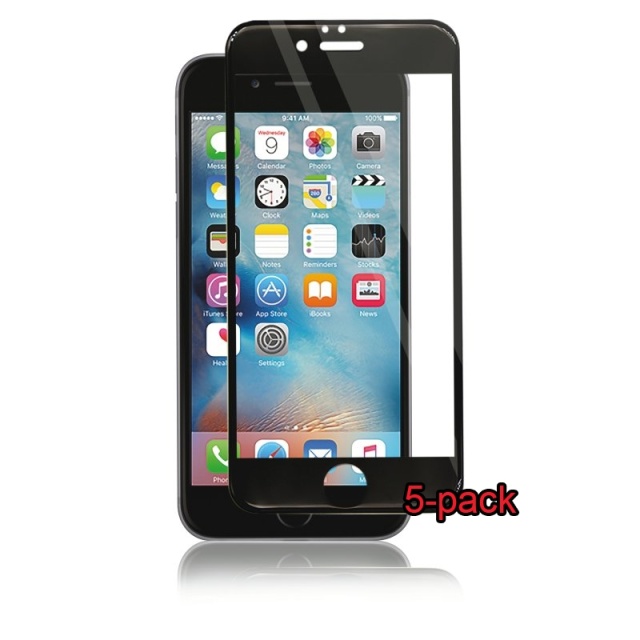 5-pakning iPhone 6S/6 Plus buet silikatglass, Panzer, svart