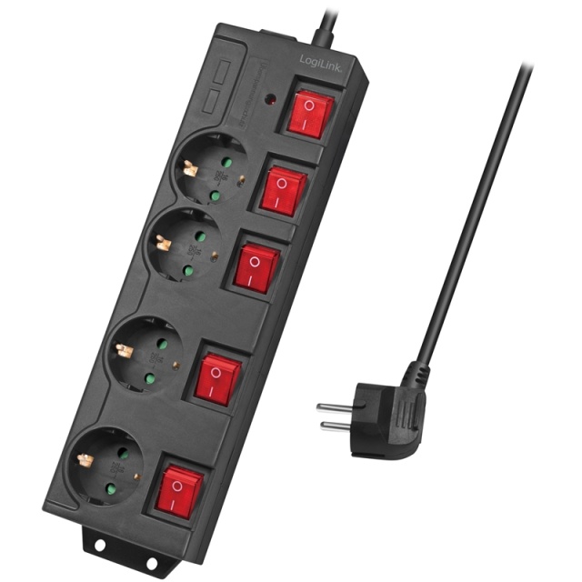 LogiLink Grenuttak med separate brytere 4-veis Black