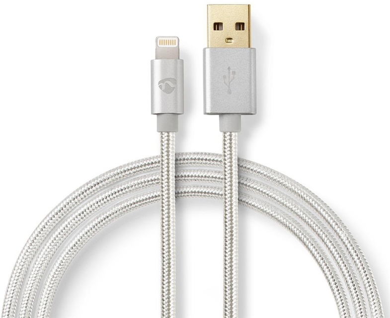 Nedis Lightning Kabel | USB 2.0 | Apple Lightning 8-Pinners | USB-A Han | 480 Mbps | Gull belagt | 3.00 m | Rund | Flettet / Nylon | Aluminium | Deksel Vindusboks