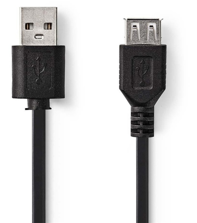 USB-kabel | USB 2.0 | USB-A Han | USB-A Hun | 5.5 W | 480 Mbps | Nikkel belagt | 2.00 m | Rund | PVC | Sort | Stikkord