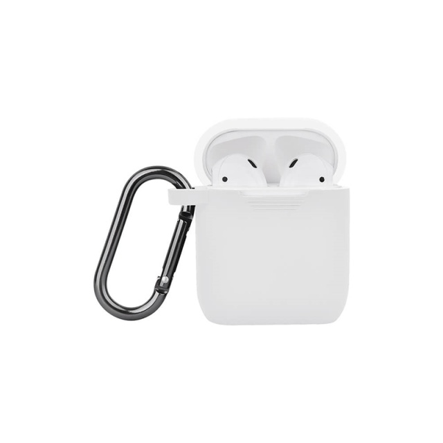 North Airpods Beskyttelsesveske Silikon Karabinkrok Hvit