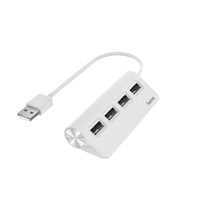 Hama Hub USB-A 2.0 4x Porter 480 Mbit/s Hvit