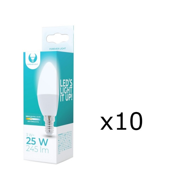 LED-lampe E14, C37, 3W, 230V, 4500K 10-pk, Hvit nøytral