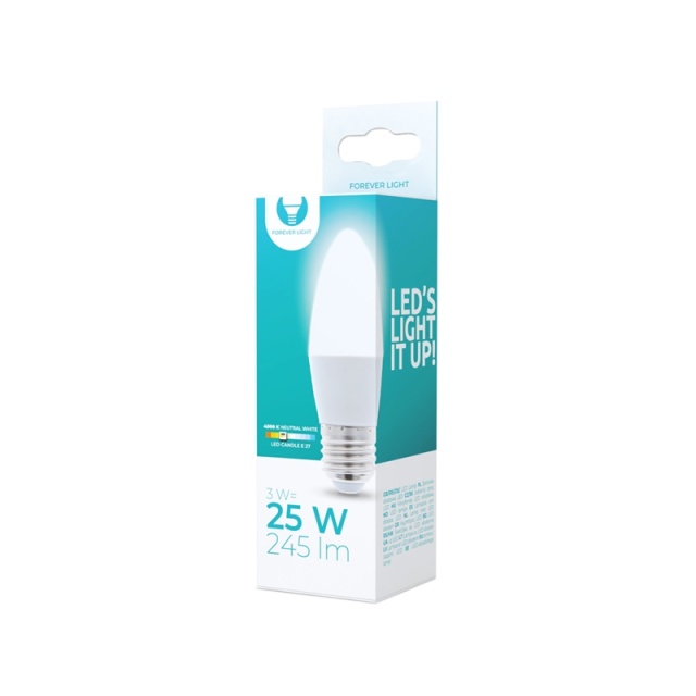 LED-lampe E27, 3W, 230V, 4500K, Hvit nøytral