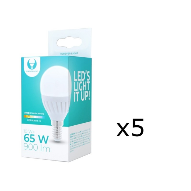 LED-lampe E14, G45, 10W, 230V, 3000K, Keramikk, 5-pakning, Varm hvit