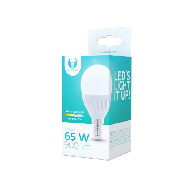 LED-lyspære E14, G45, 10W, 230V, 6000K, Keramisk, Kaldhvitt