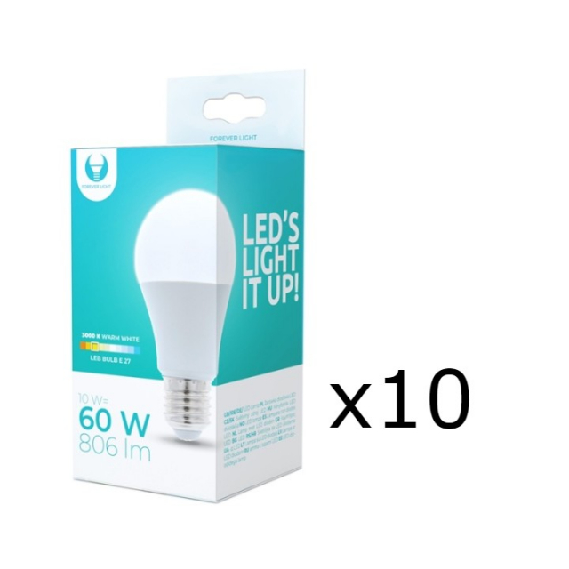 LED-lampe E27, A60, 10W, 230V, 3000K 10-pakning, Varm hvit